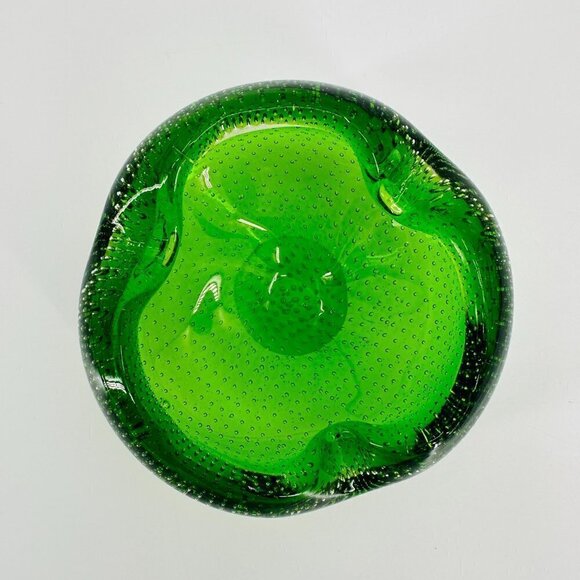 Vintage Green Blown Glass Retro Small Bubble Ashtray Holder - Picture 2 of 9